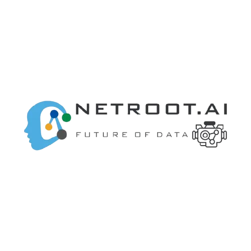 Netroot AI logo with human head icon and data network symbol representing AI and data analytics