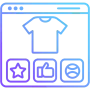 Ecommerce product display screen with clothing item and rating icons representing online store layout