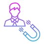 User profile with magnet symbol showing customer engagement, interaction, and retention