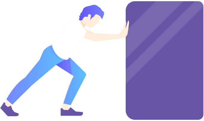 Discover the Power of Digital Transformation Illustration of a person pushing a large block symbolizing business challenges