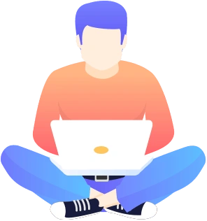We Turn Your Ideas Into Reality Illustration of a software developer sitting and working on a laptop