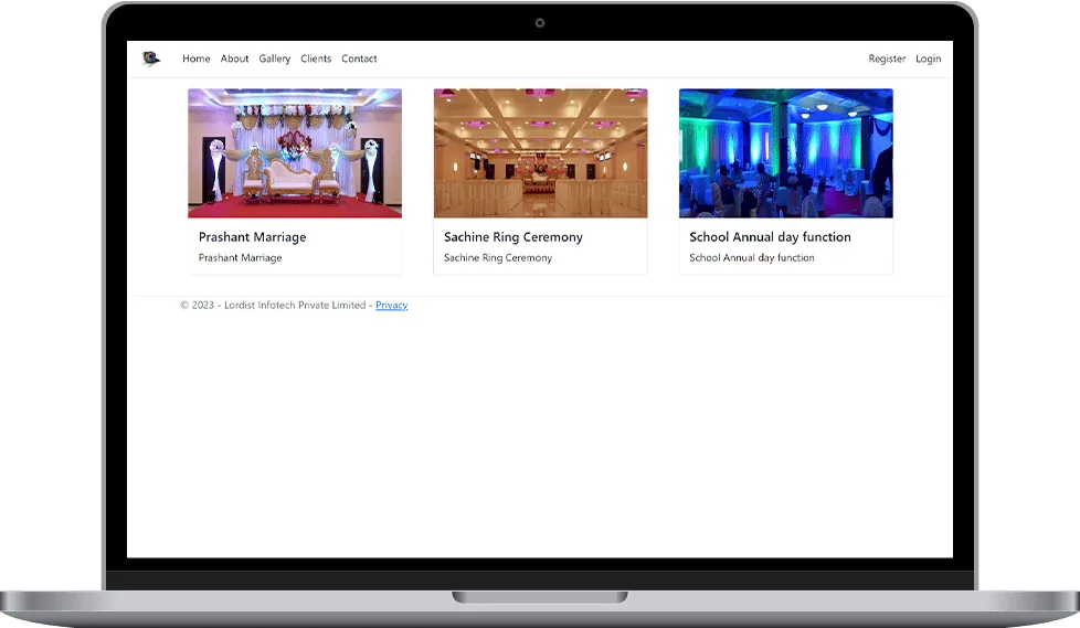 Event Management Gallery for Weddings and School Functions Event management gallery featuring wedding ring ceremonies and various organized school functions