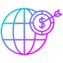 Globe with target symbol showing Android app reach, audience targeting, and global market focus