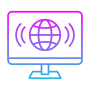 Screen with globe and signal waves showing cross platform mobile app development for iOS and Android