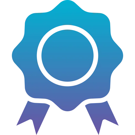 Badge icon with ribbon showing brand trust, quality standard, and strong reputation